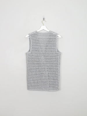 Women's Vintage Silver Crochet Waistcoat Gilet S/M