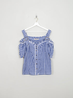 Women's Vintage Blue Gingham Blouse XL - The Harlequin