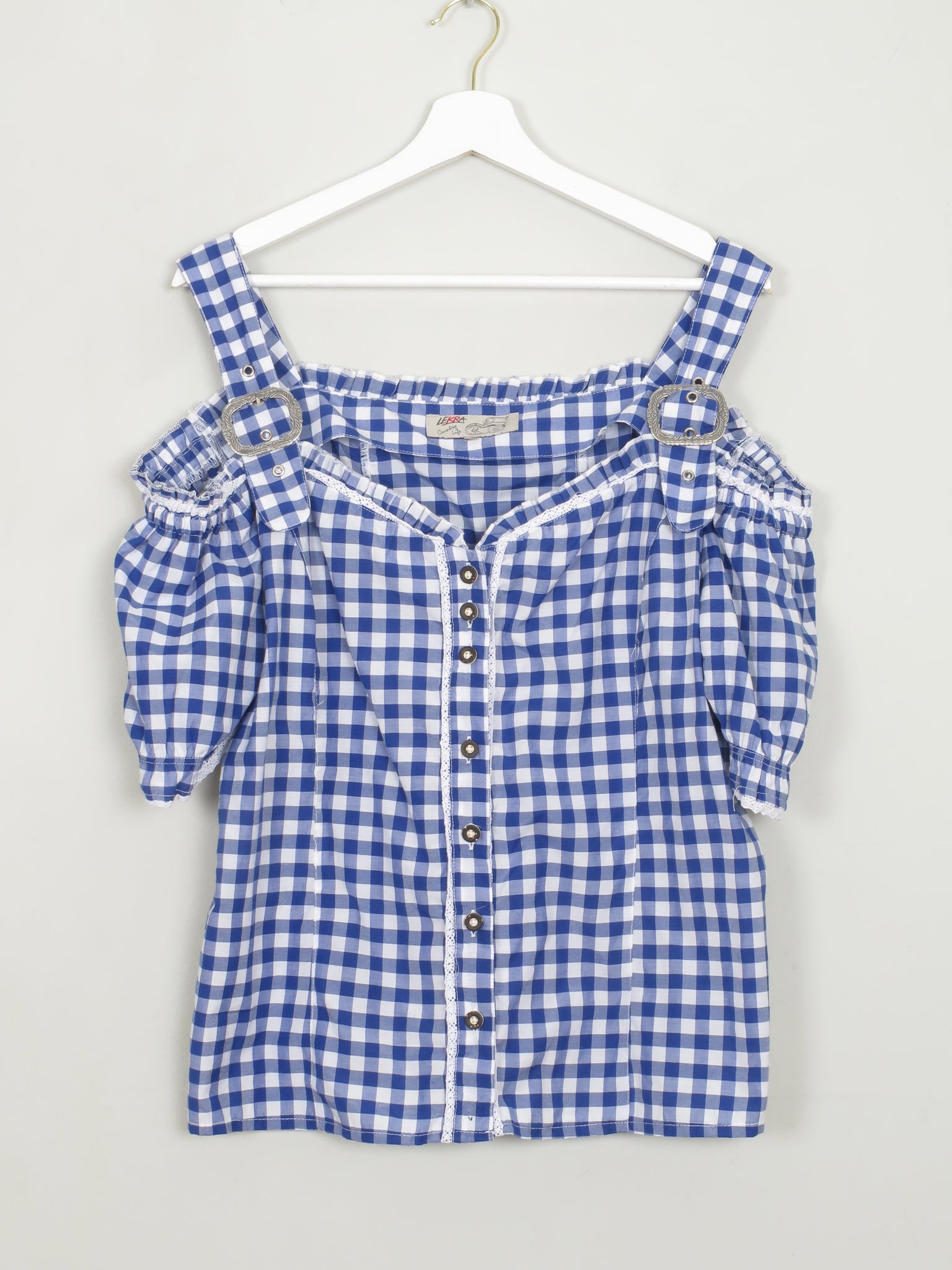 Women's Vintage Blue Gingham Blouse XL - The Harlequin