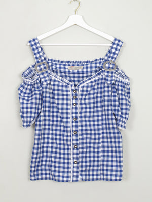 Women's Vintage Blue Gingham Blouse XL - The Harlequin