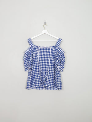 Women's Vintage Blue Gingham Blouse XL - The Harlequin