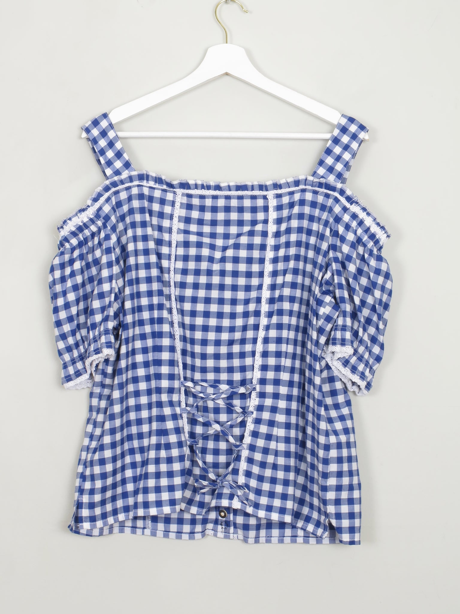 Women's Vintage Blue Gingham Blouse XL - The Harlequin