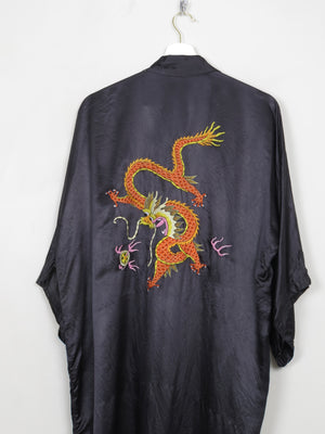 Vintage Black Silk Embroidered Kimono Dressing Gown S-L - The Harlequin