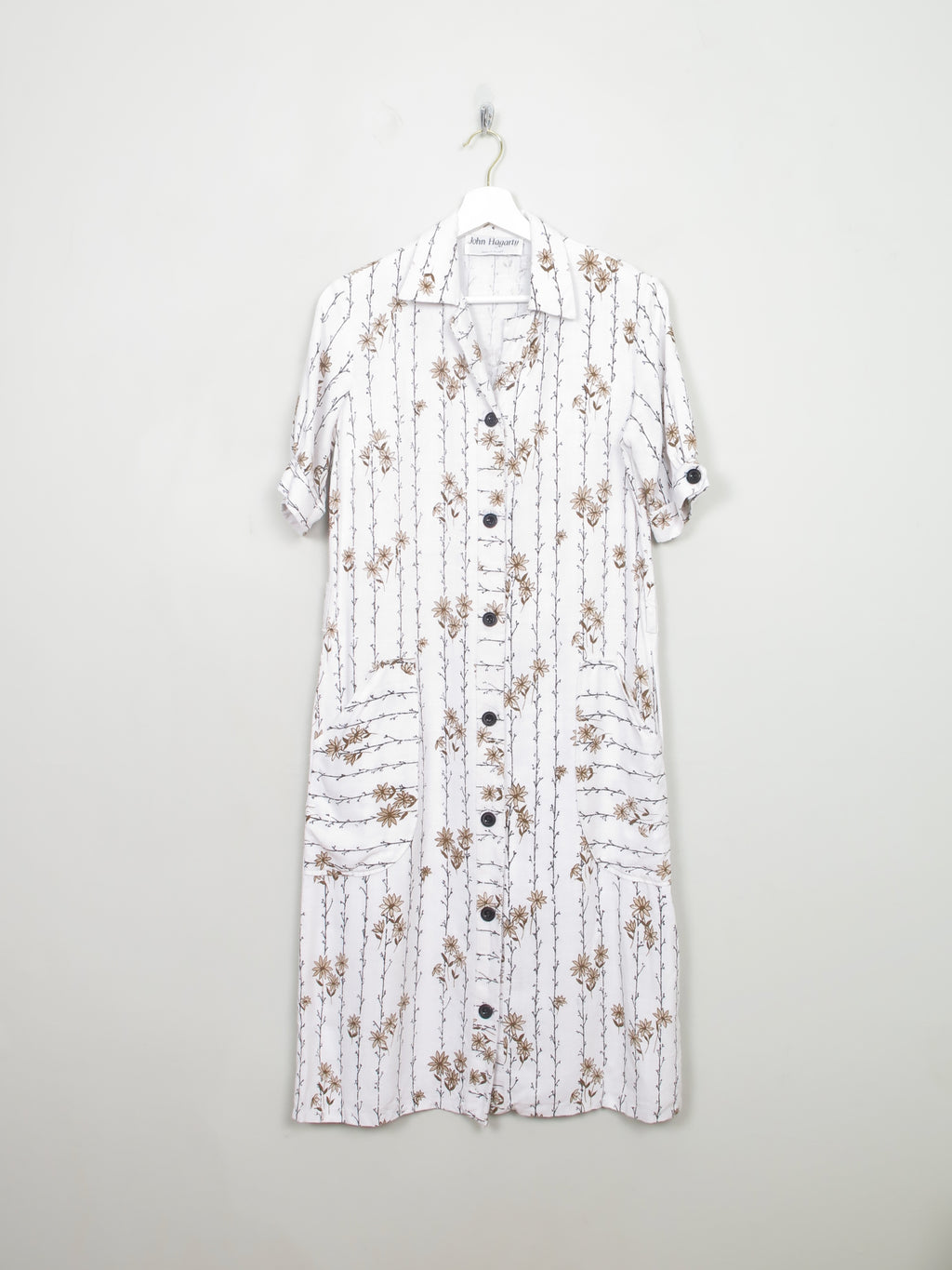 Cream Printed Linen Button John Hagarty Dress S - The Harlequin
