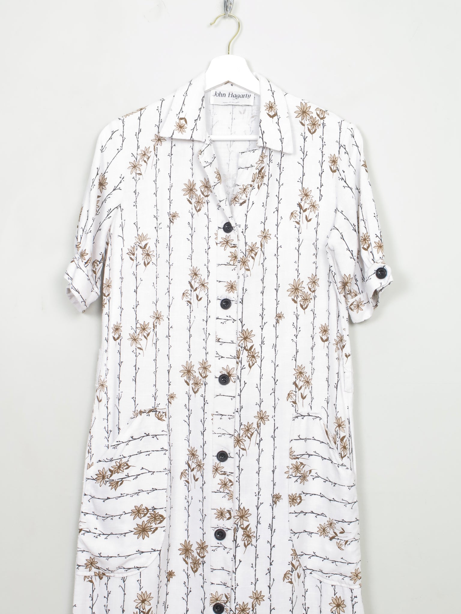 Cream Printed Linen Button John Hagarty Dress S - The Harlequin