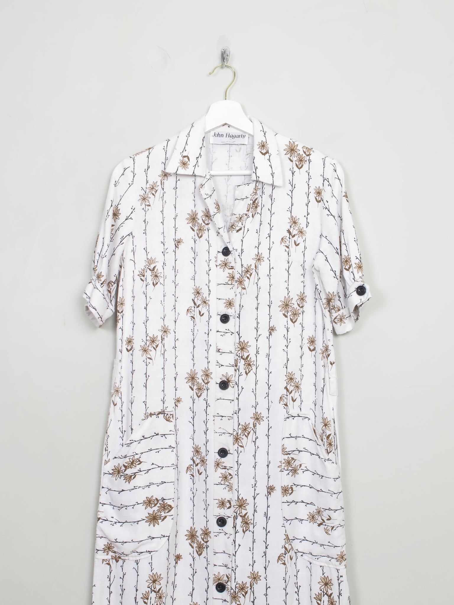 Cream Printed Linen Button John Hagarty Dress S - The Harlequin