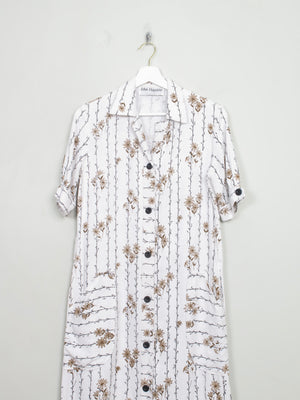 Cream Printed Linen Button John Hagarty Dress S - The Harlequin