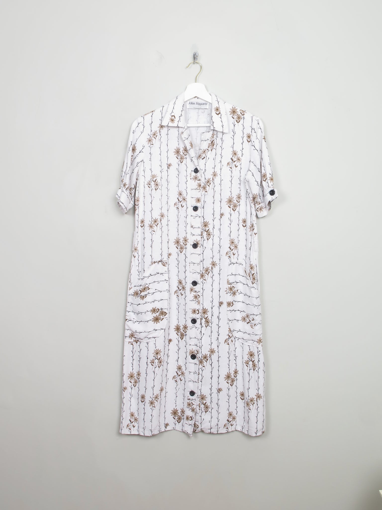 Cream Printed Linen Button John Hagarty Dress S - The Harlequin