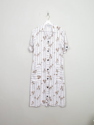 Cream Printed Linen Button John Hagarty Dress S - The Harlequin