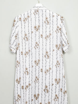 Cream Printed Linen Button John Hagarty Dress S - The Harlequin