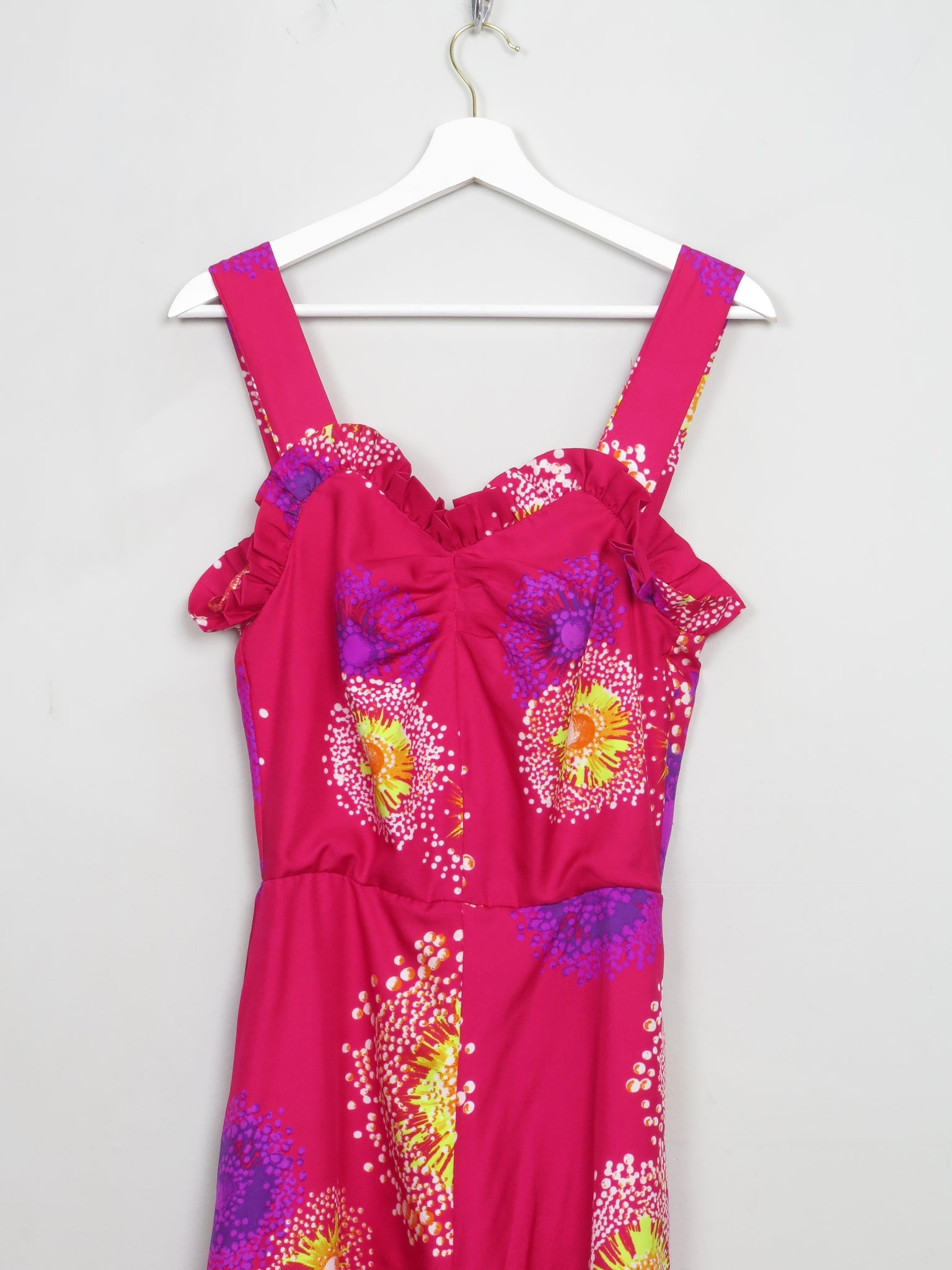 Vintage Long Pink Printed 70s Dress XS - The Harlequin
