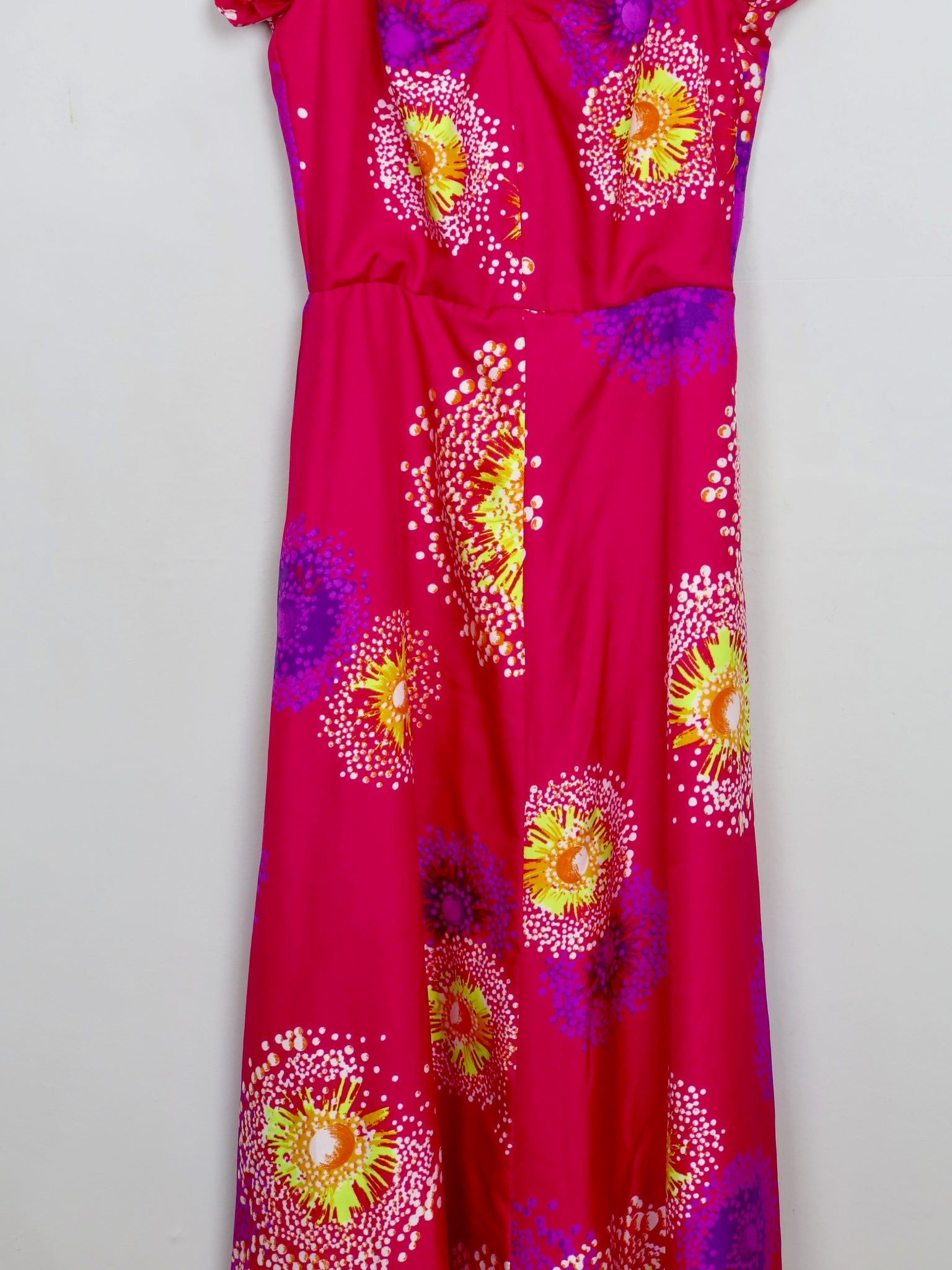 Vintage Long Pink Printed 70s Dress XS - The Harlequin