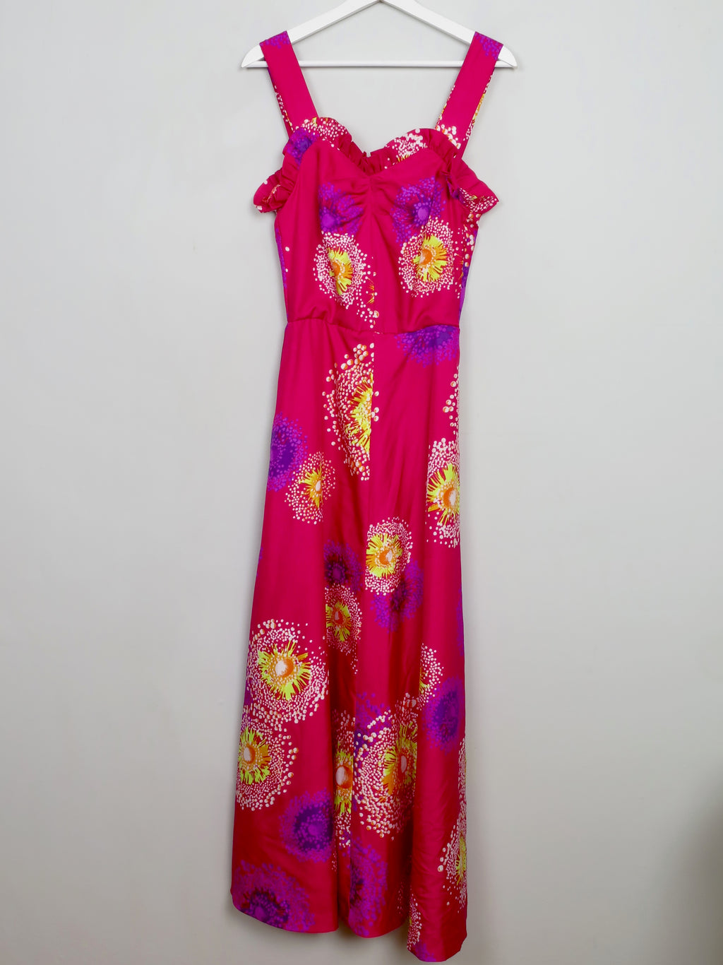 Vintage Long Pink Printed 70s Dress XS - The Harlequin
