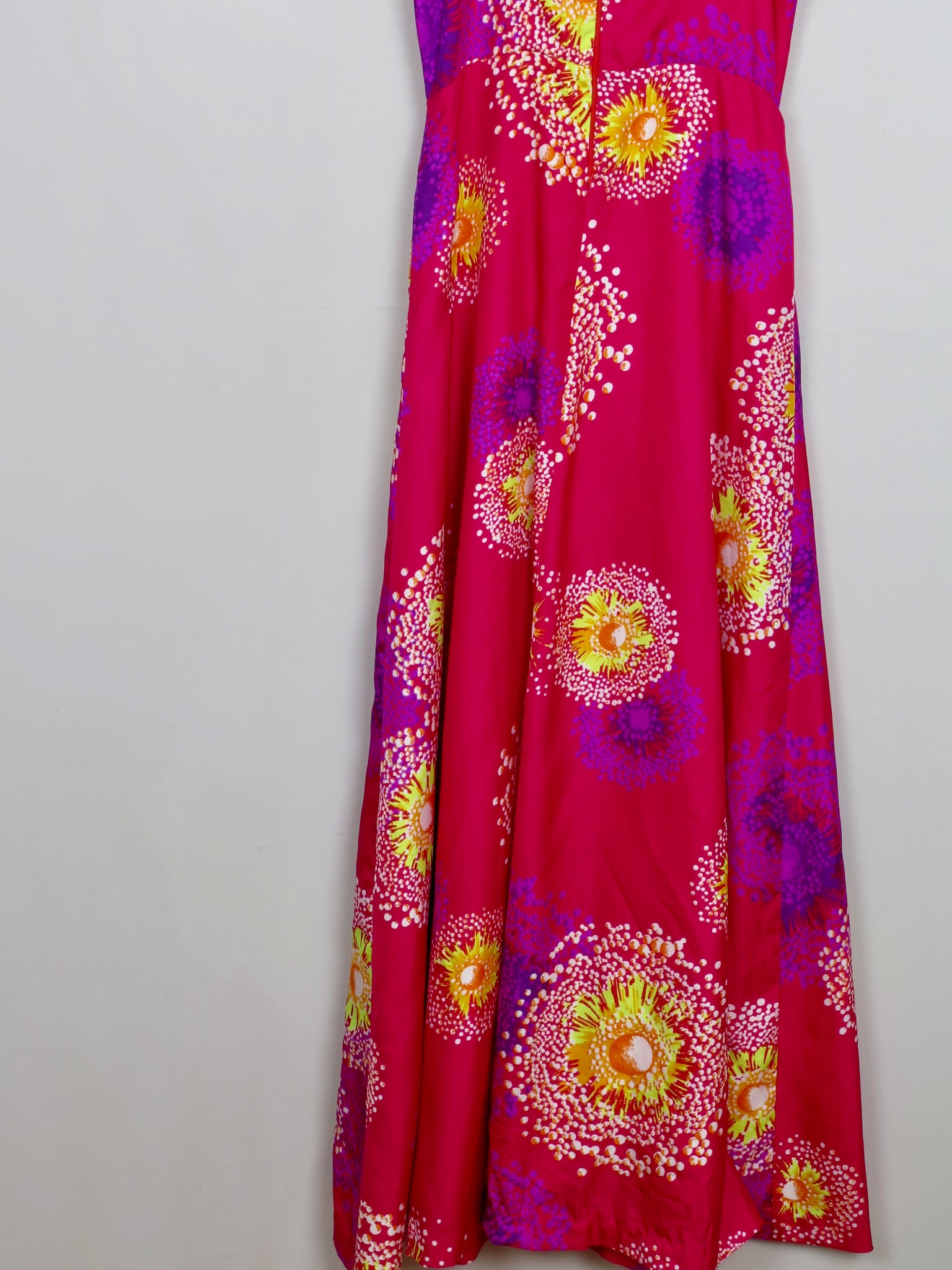 Vintage Long Pink Printed 70s Dress XS - The Harlequin