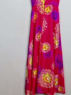 Vintage Long Pink Printed 70s Dress XS - The Harlequin
