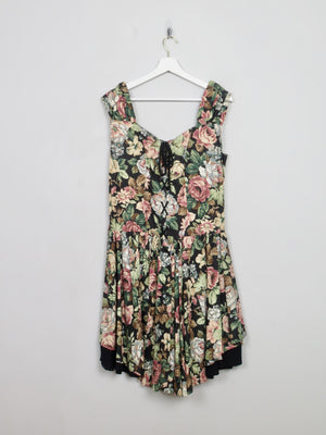 Vintage Black Floral 1980s Dress M
