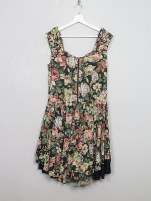 Vintage Black Floral 1980s Dress M