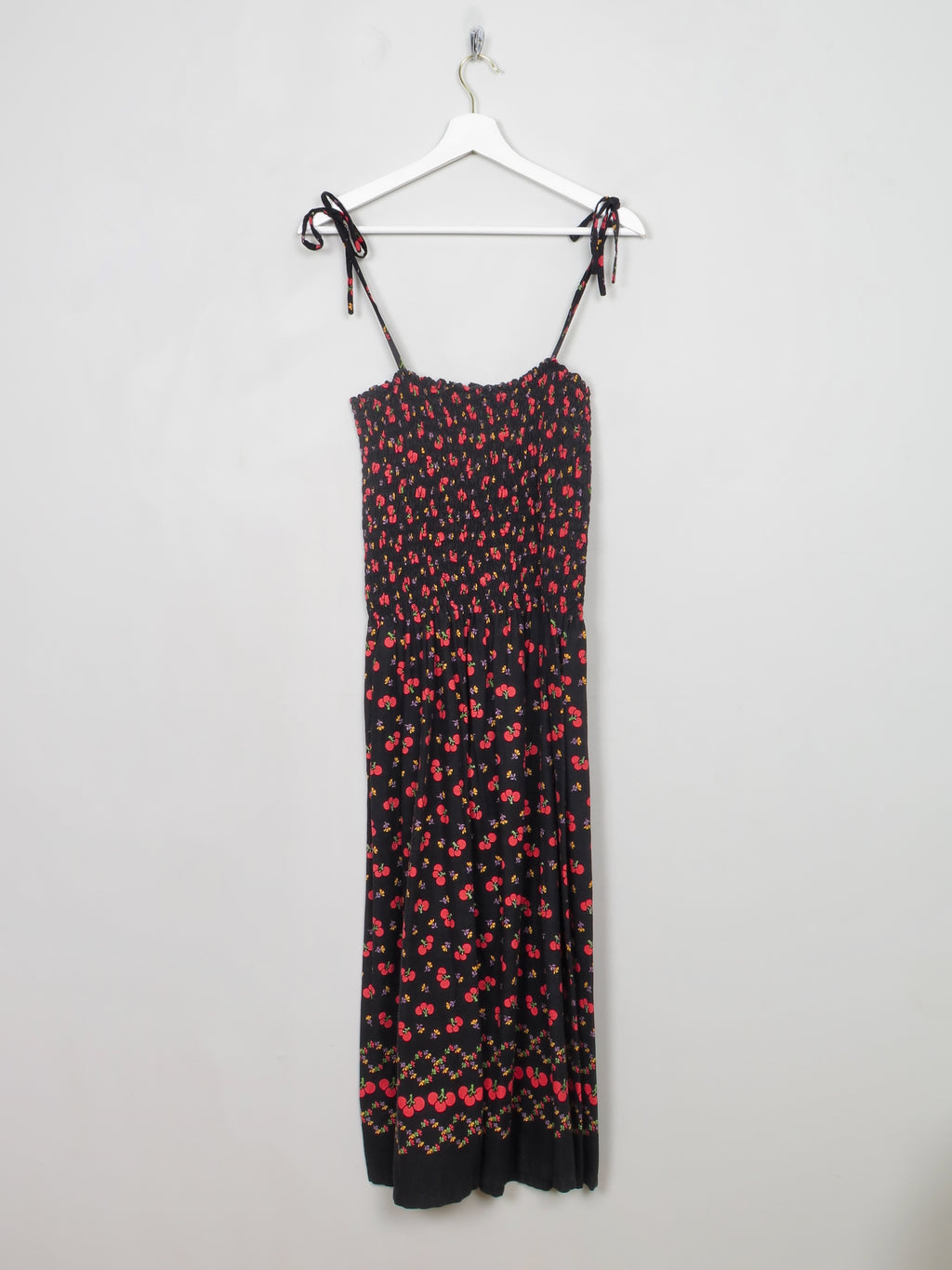 Vintage Black Cherry Print Summer Dress S/M