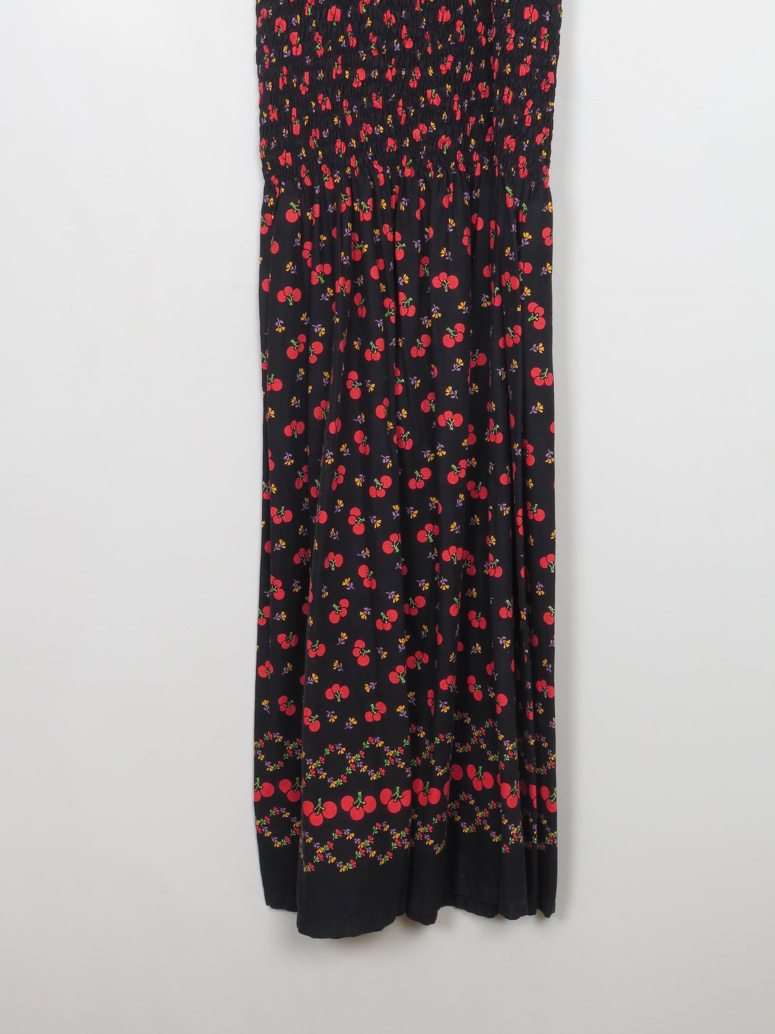 Vintage Black Cherry Print Summer Dress S/M
