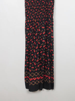 Vintage Black Cherry Print Summer Dress S/M