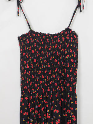 Vintage Black Cherry Print Summer Dress S/M