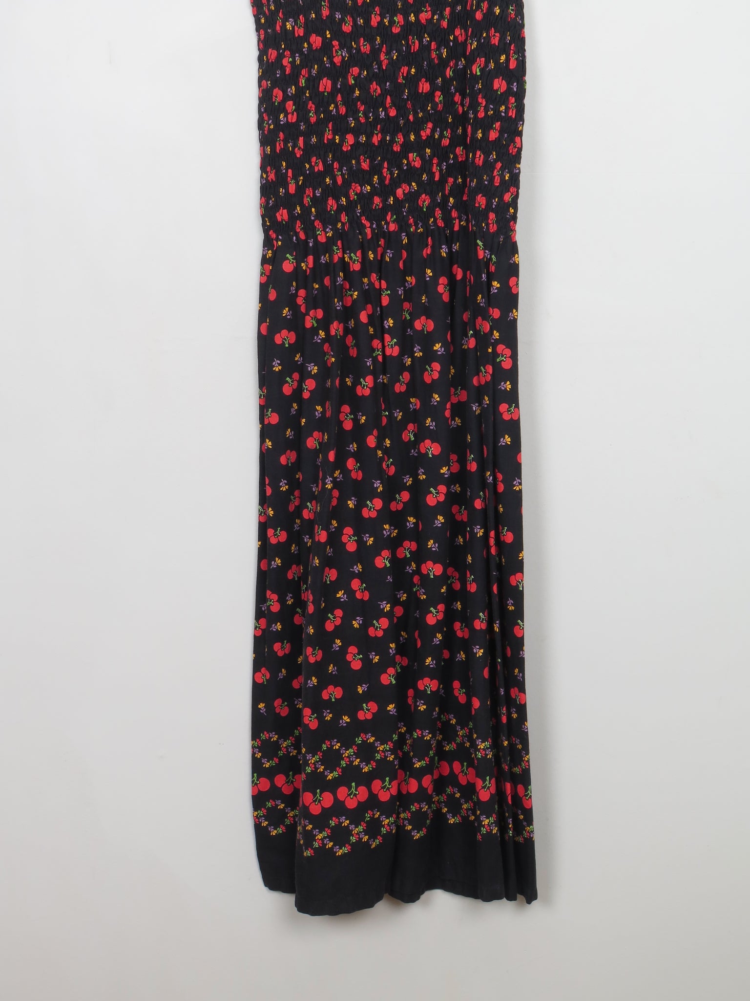 Vintage Black Cherry Print Summer Dress S/M