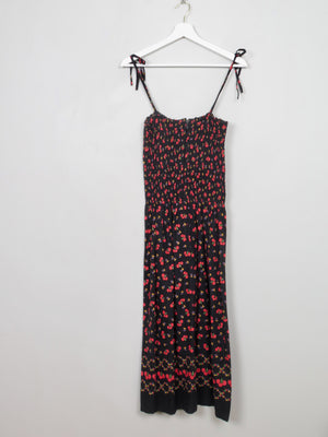 Vintage Black Cherry Print Summer Dress S/M