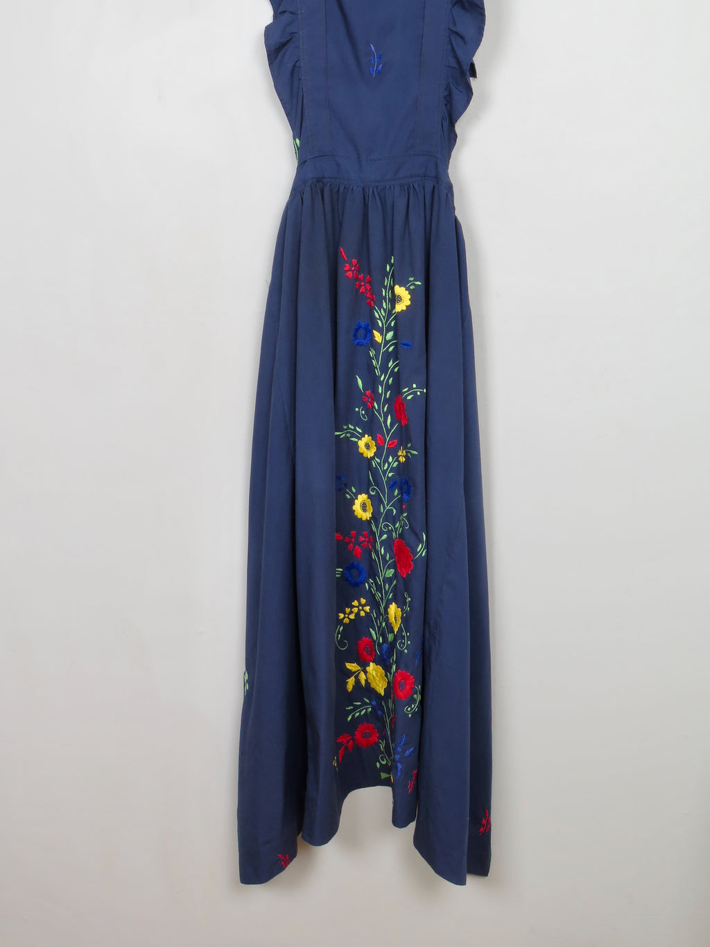 Vintage Navy Embroidered Apron Dress S/M