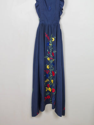 Vintage Navy Embroidered Apron Dress S/M