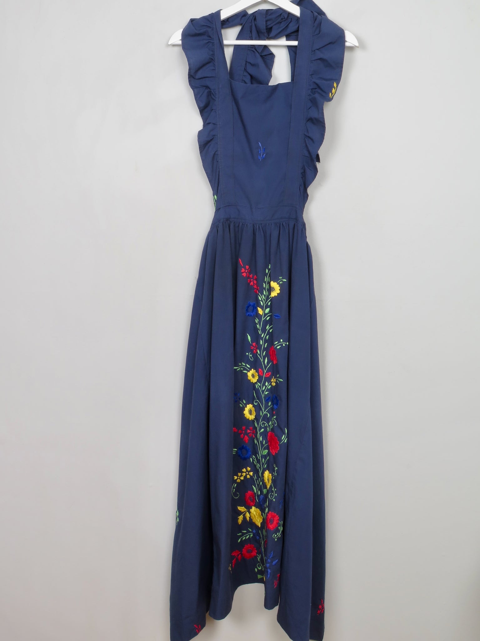 Vintage Navy Embroidered Apron Dress S/M