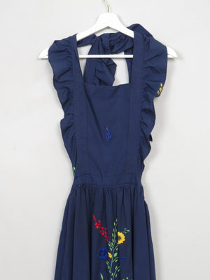 Vintage Navy Embroidered Apron Dress S/M