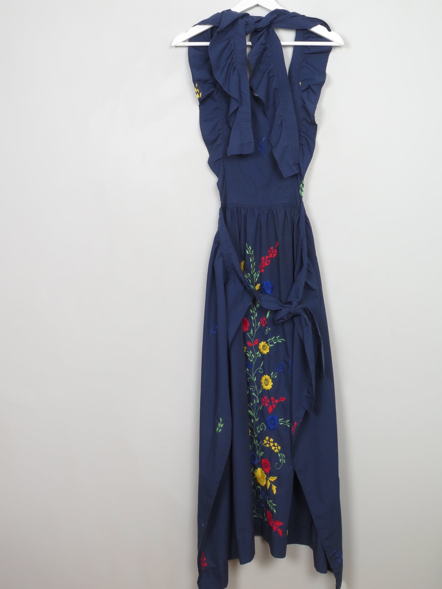 Vintage Navy Embroidered Apron Dress S/M