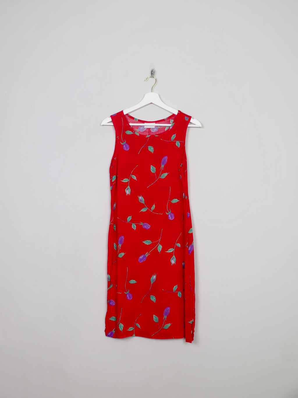 Vintage Red Floral Printed 90s Dress S