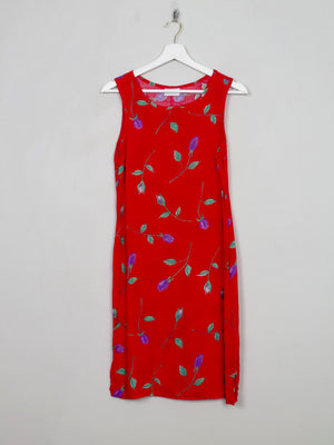 Vintage Red Floral Printed 90s Dress S