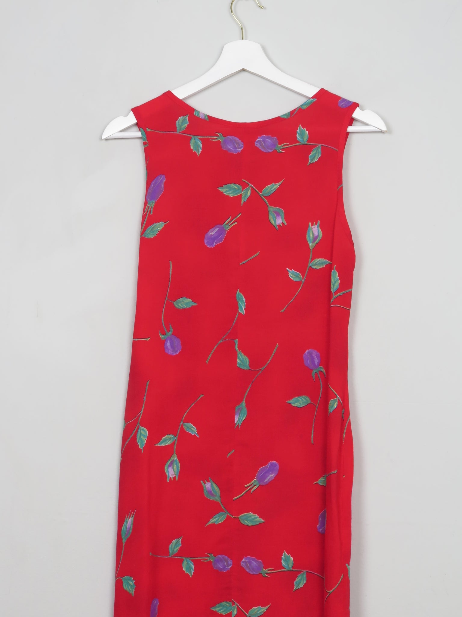 Vintage Red Floral Printed 90s Dress S