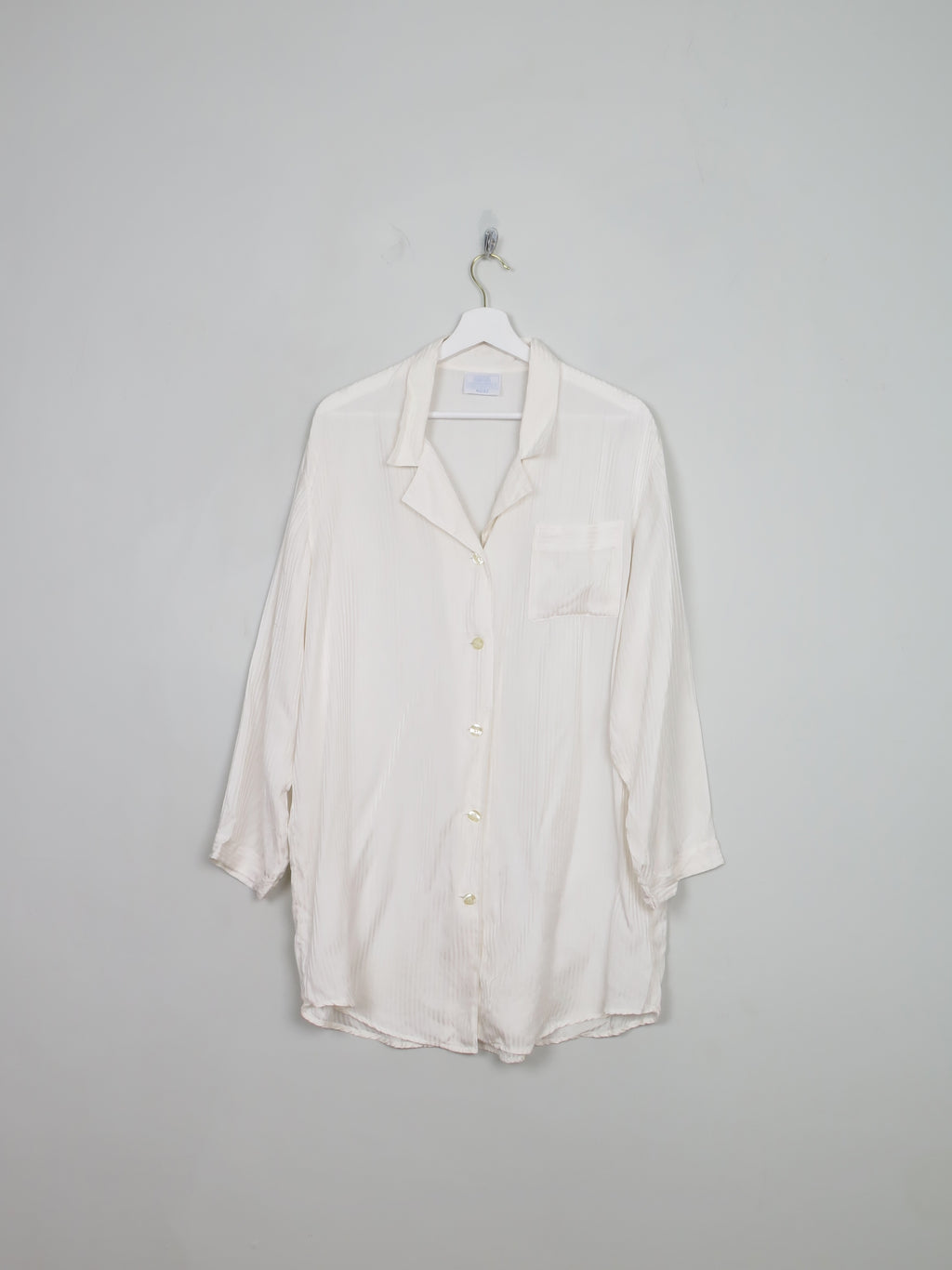 Women's Vintage Cream Silk Long Pyjama Style Blouse M/L