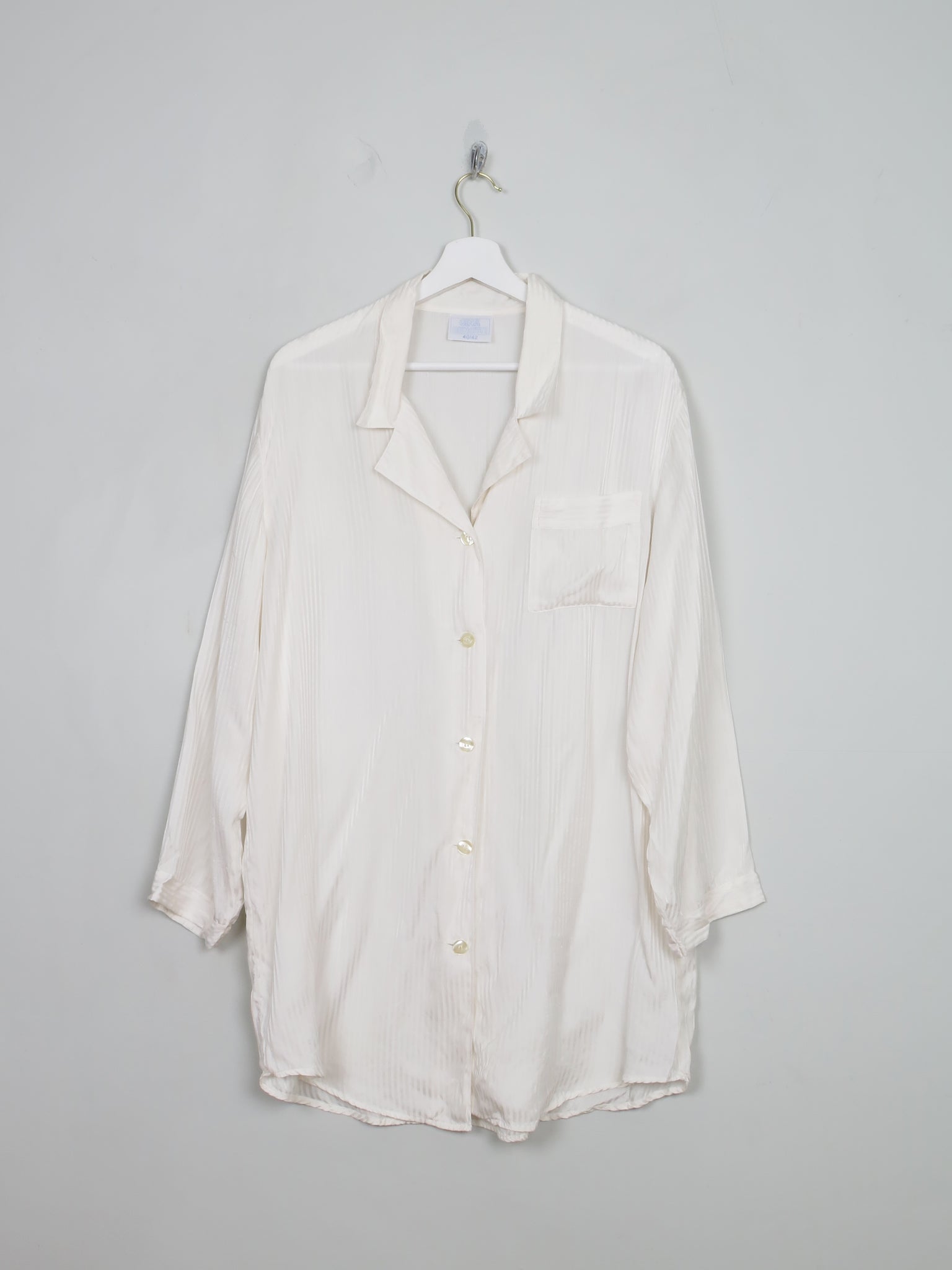 Women's Vintage Cream Silk Long Pyjama Style Blouse M/L