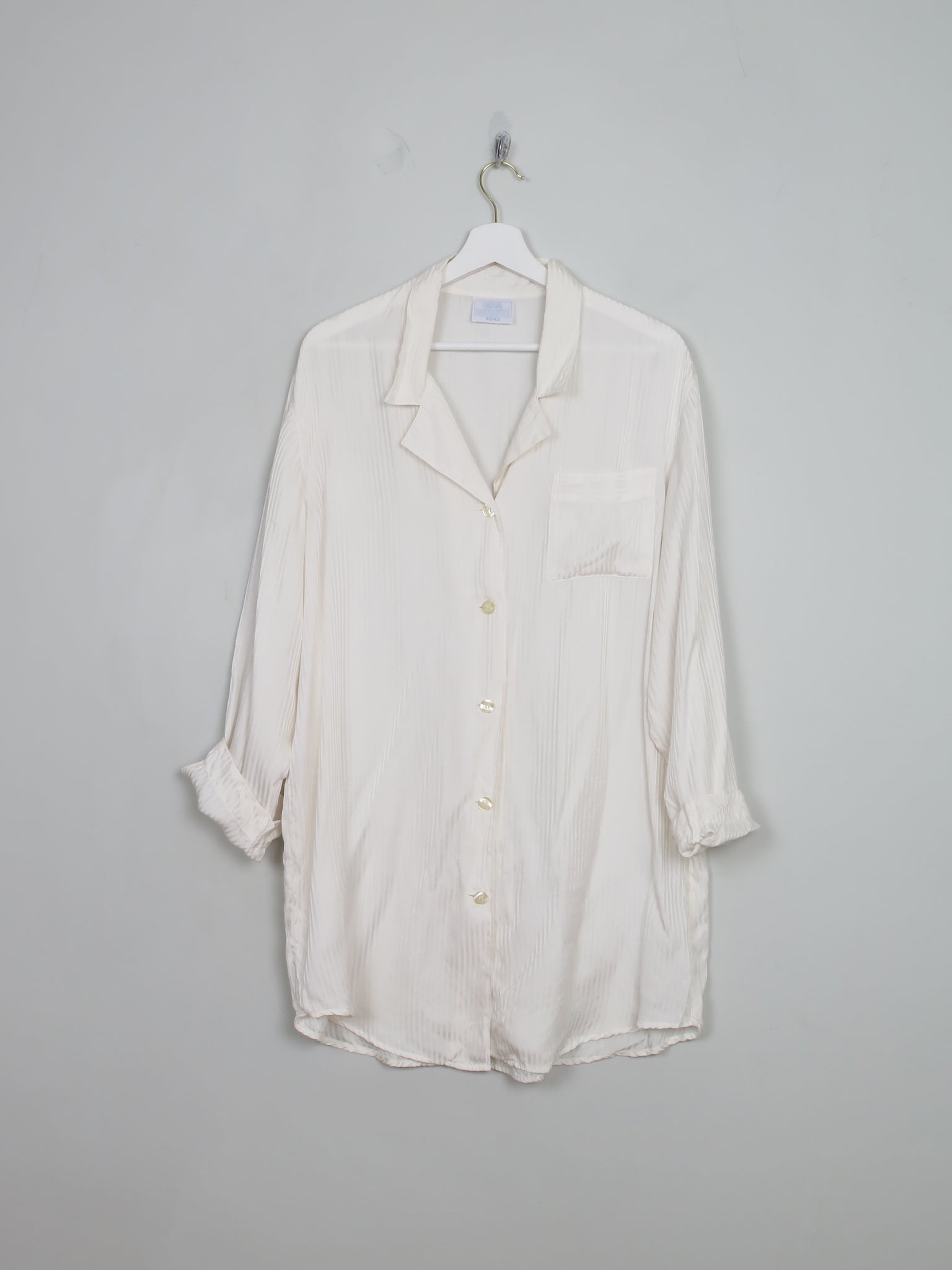 Women's Vintage Cream Silk Long Pyjama Style Blouse M/L