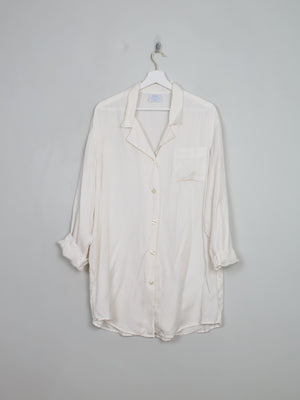 Women's Vintage Cream Silk Long Pyjama Style Blouse M/L
