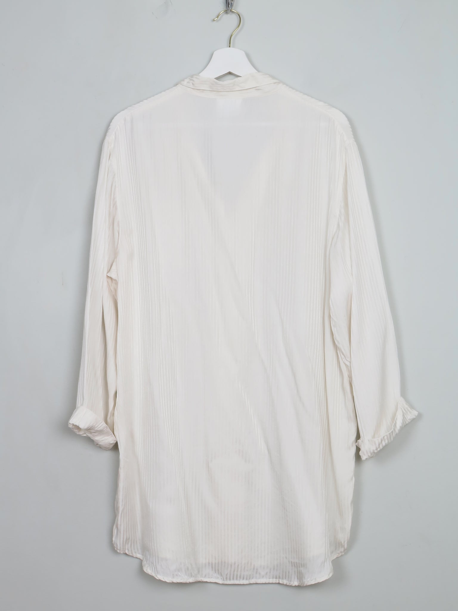Women's Vintage Cream Silk Long Pyjama Style Blouse M/L