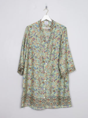 Orential Style Green Long Silk Tunic Blouse L