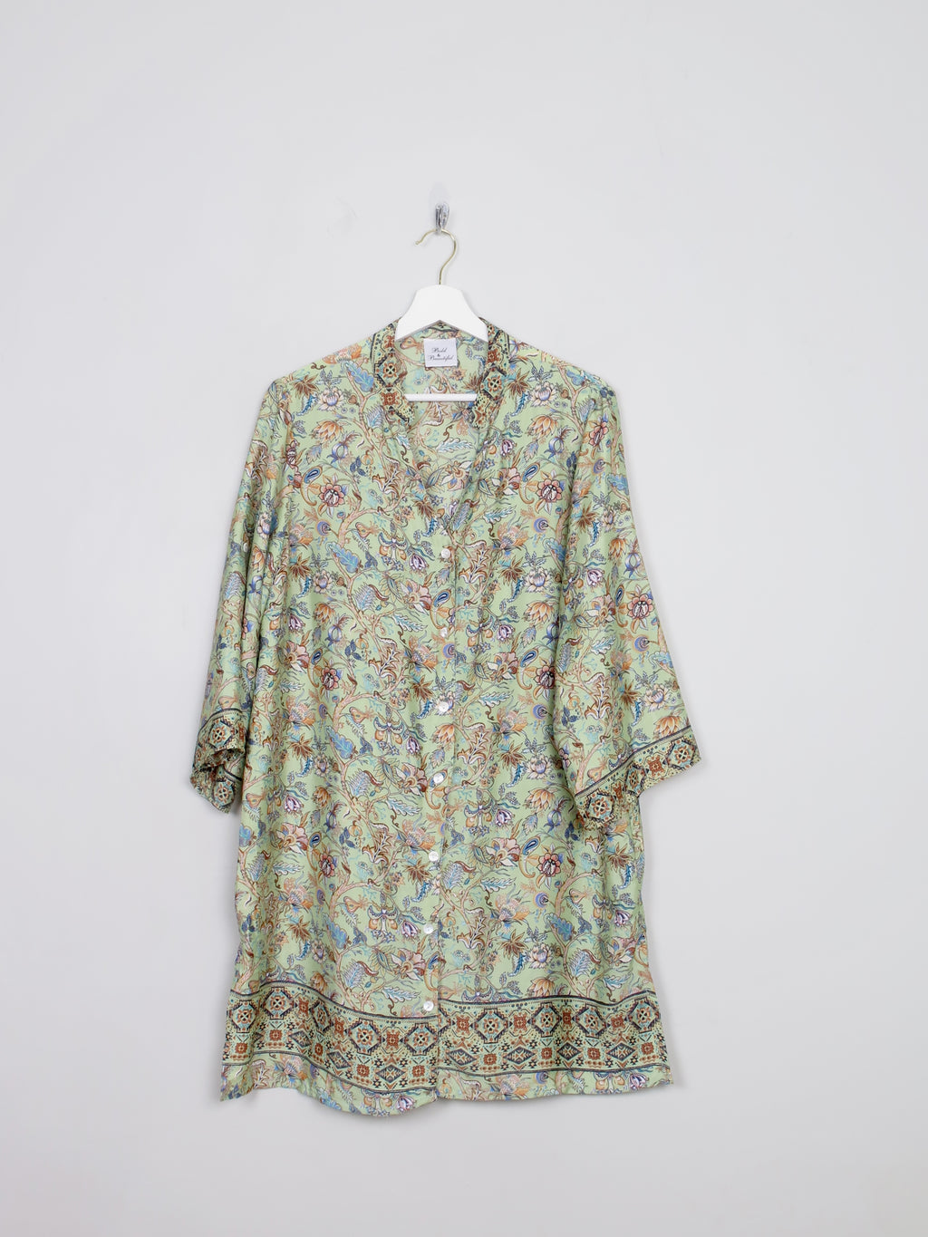 Orential Style Green Long Silk Tunic Blouse L
