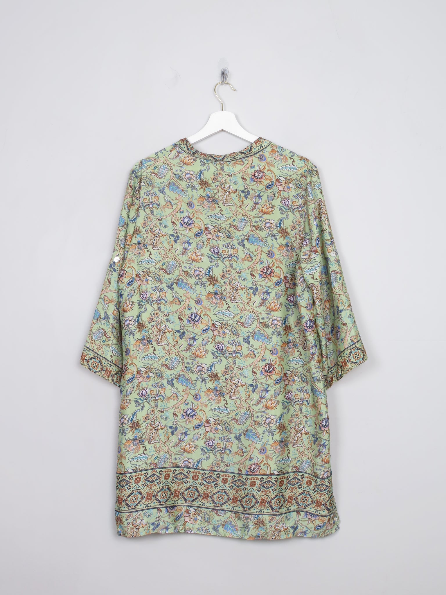 Orential Style Green Long Silk Tunic Blouse L