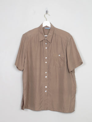 Women's Vintage Taupe Silk Blouse Short Sleeved L