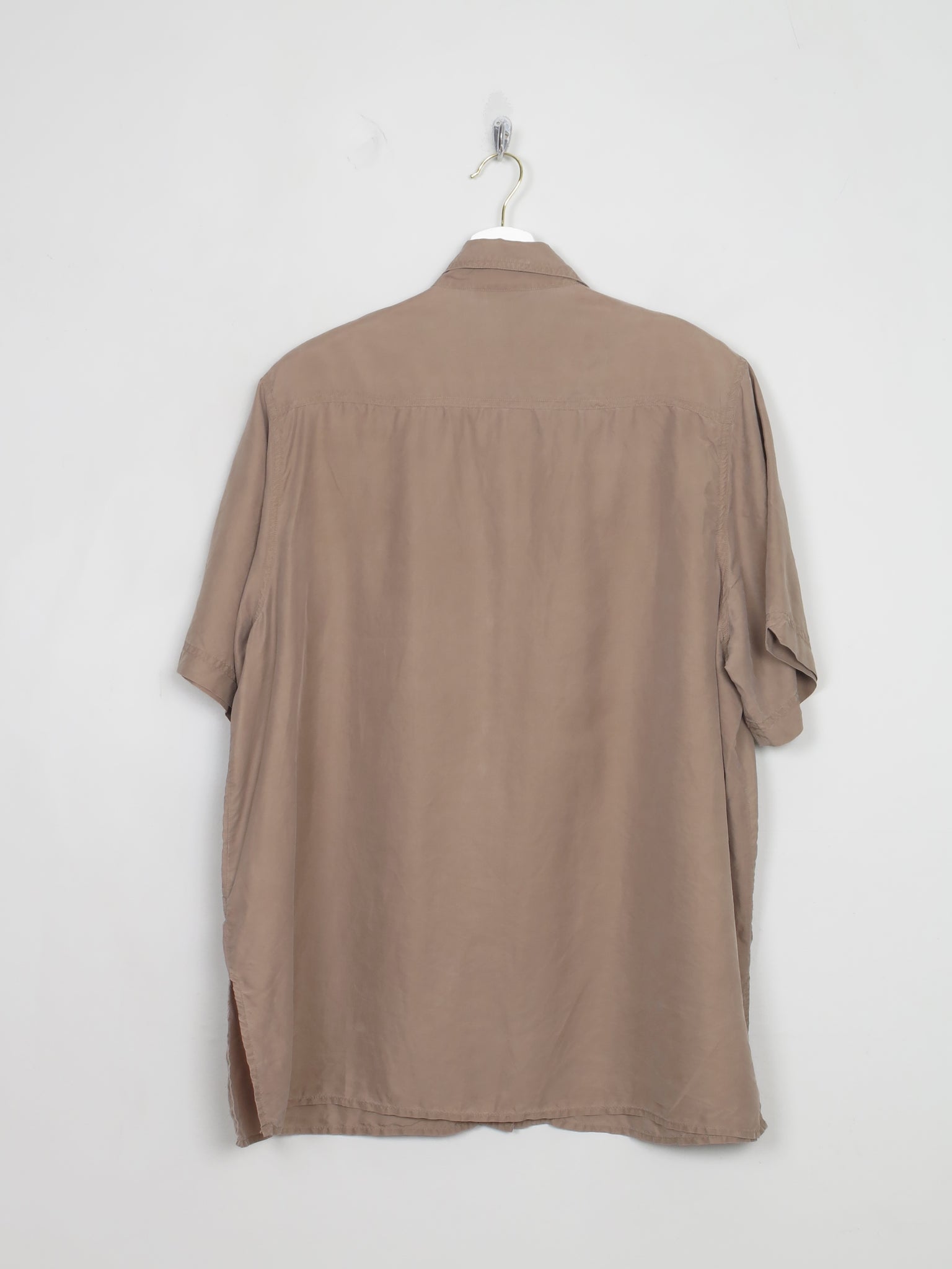 Women's Vintage Taupe Silk Blouse Short Sleeved L