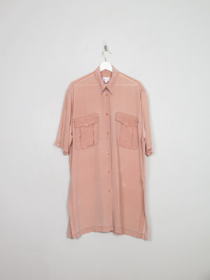Women's Vintage Silk Pink Silk Shirt Dress L