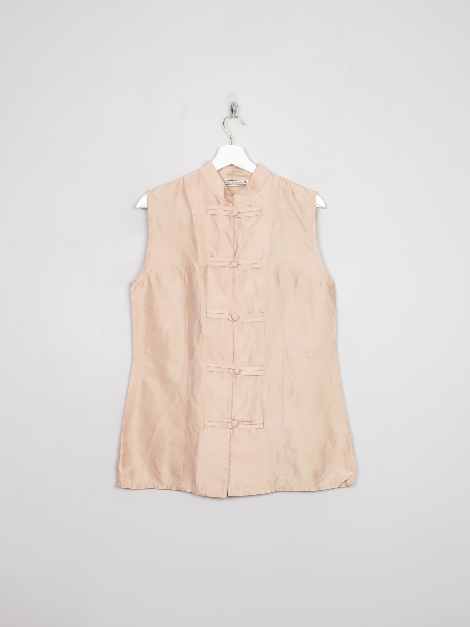 Women's Vintage Peach Silk Blouse Waist Coat M