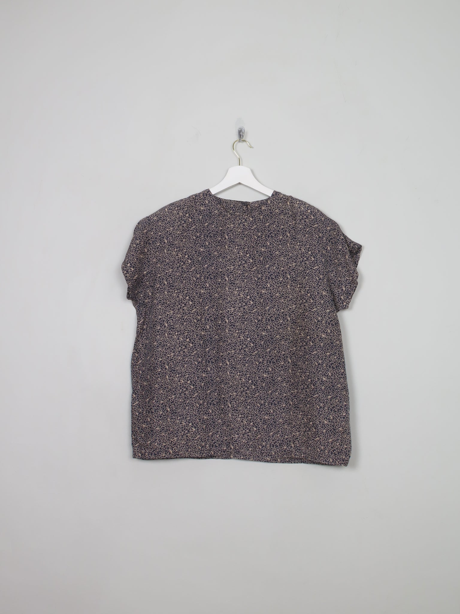 Vintage Navy Printed Silk Top  L