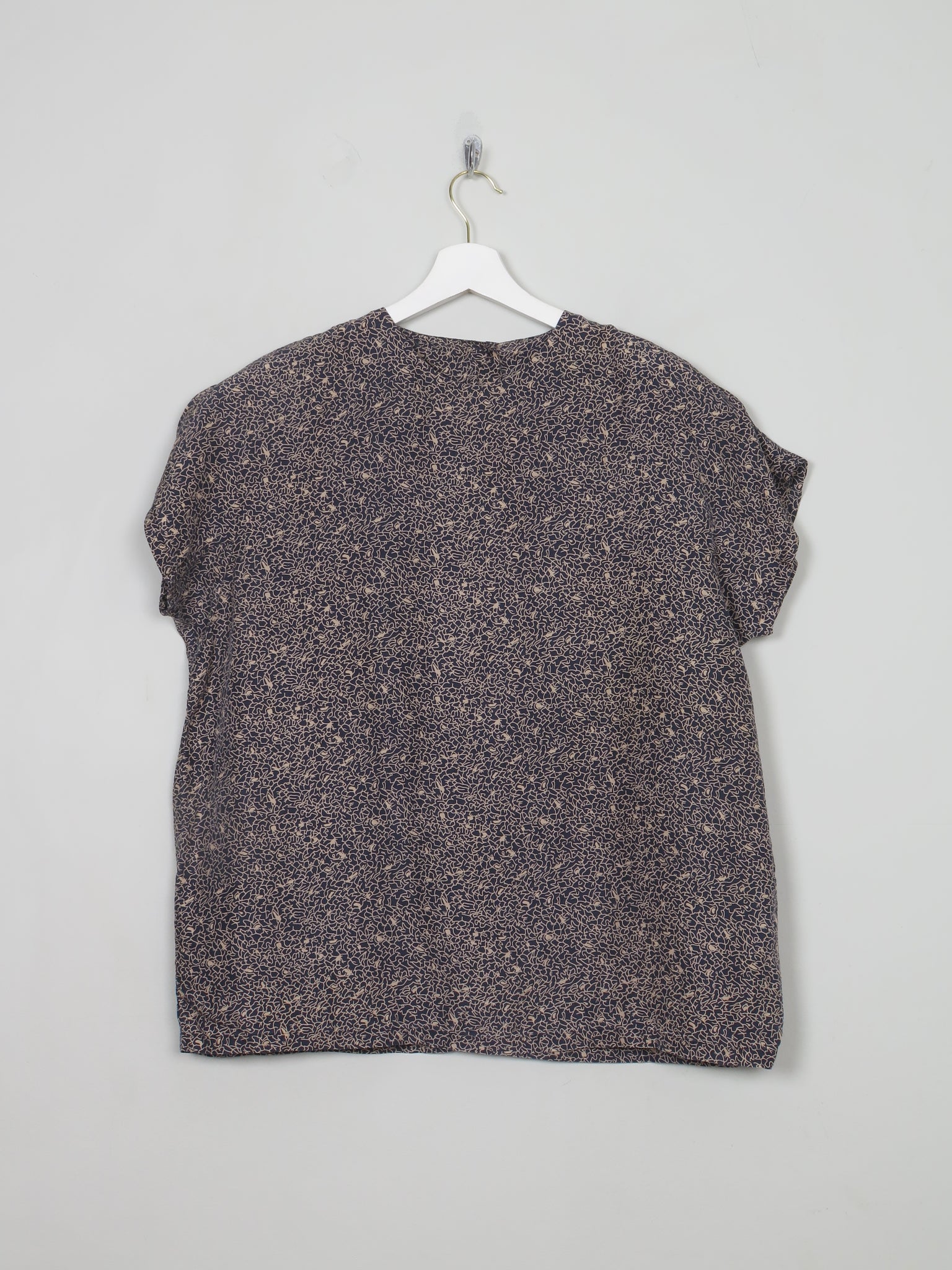 Vintage Navy Printed Silk Top  L