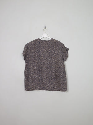 Vintage Navy Printed Silk Top  L